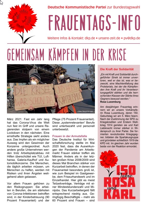 DKP-Information Frauentags-Info: Gemeinsam kämpfen in der Krise (PDF, 0.62 MB) DKP-Information Frauentags-Info: Gemeinsam kämpfen in der Krise (PDF, 0.62 MB)