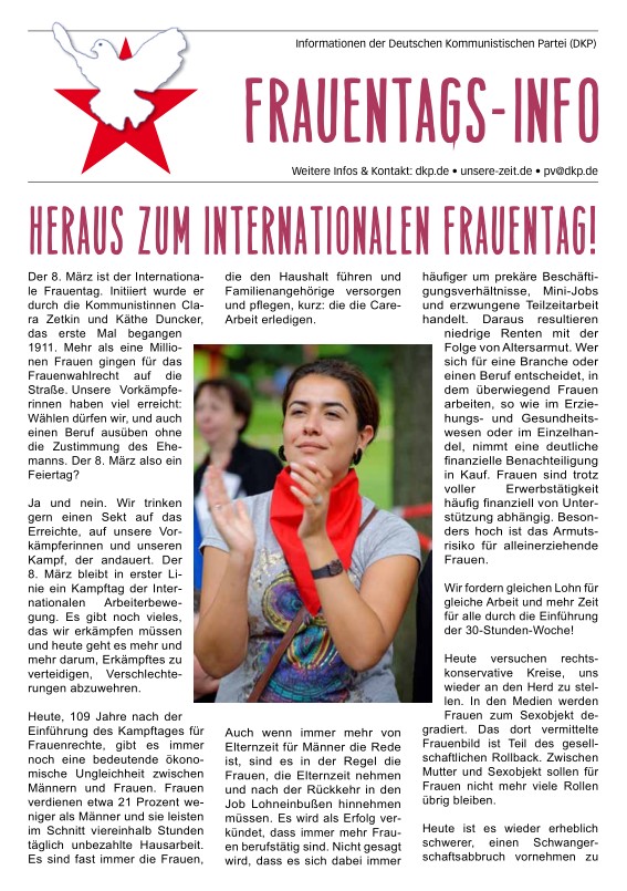 DKP-Information Frauentags-Info: Heraus zum Internationalen Frauentag! (PDF, 0.51 MB) DKP-Information Frauentags-Info: Heraus zum Internationalen Frauentag! (PDF, 0.51 MB)