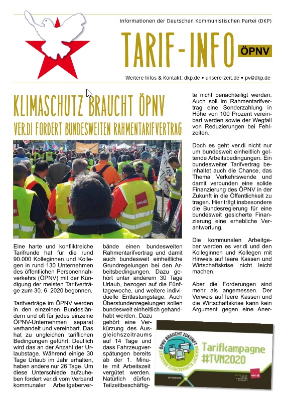 DKP-Information Tarifkampf-Info ÖPNV: Klimaschutz braucht ÖPNV: ver.di (PDF, 0.50 MB) DKP-Information Tarifkampf-Info ÖPNV: Klimaschutz braucht ÖPNV: ver.di (PDF, 0.50 MB)