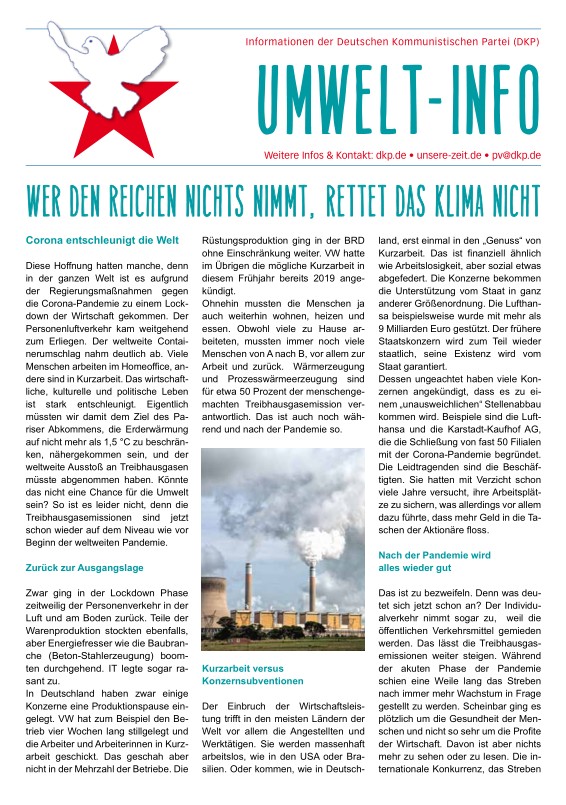 DKP-Information Umwelt-Info: Wer den Reichen nichts nimmt, rettet das Klima nicht (PDF, 0.56 MB) DKP-Information Umwelt-Info: Wer den Reichen nichts nimmt, rettet das Klima nicht (PDF, 0.56 MB)